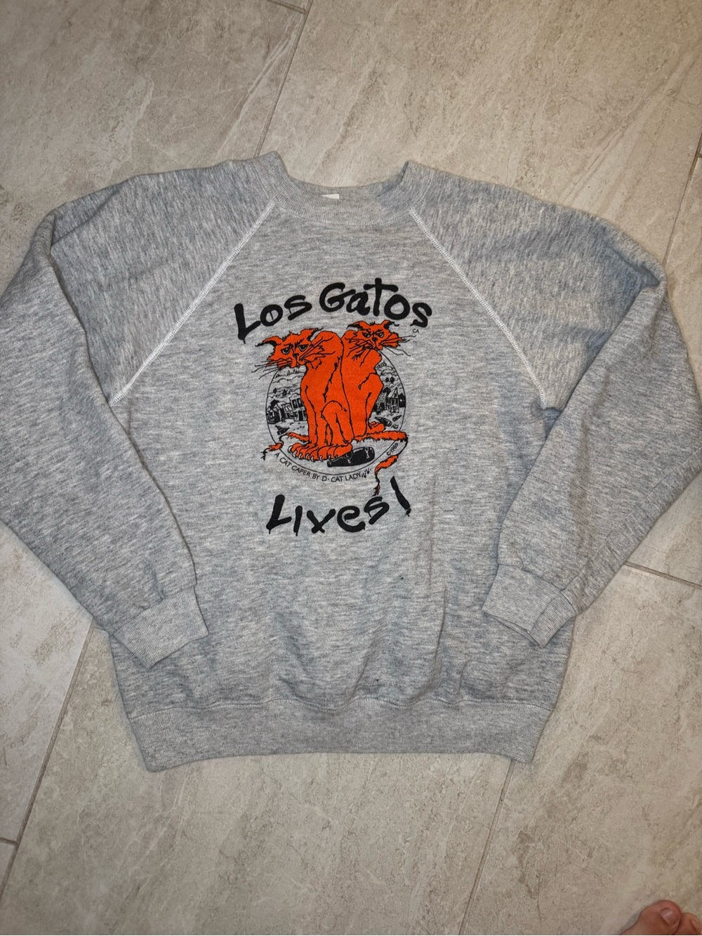 Hanes Gray Crewneck Sweatshirt with Orange Los Gatos Graphic
